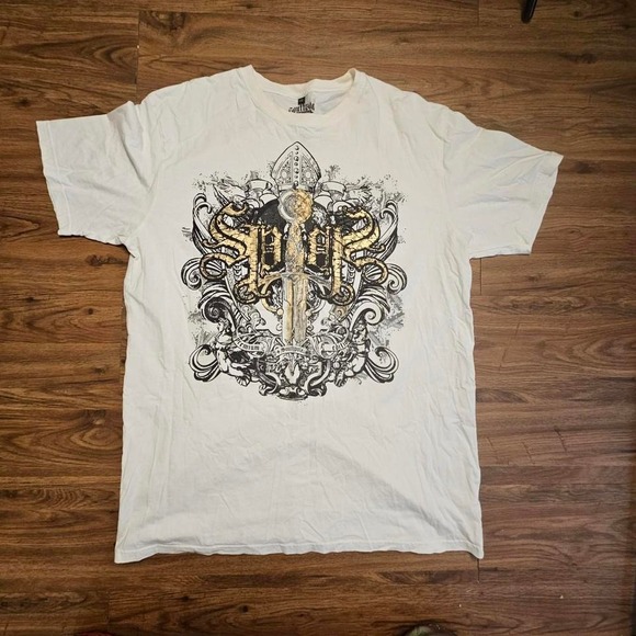 Southpole Mens XXL White Graphic T Shirt Sword Gold Affliction Style Y2K - Picture 1 of 7